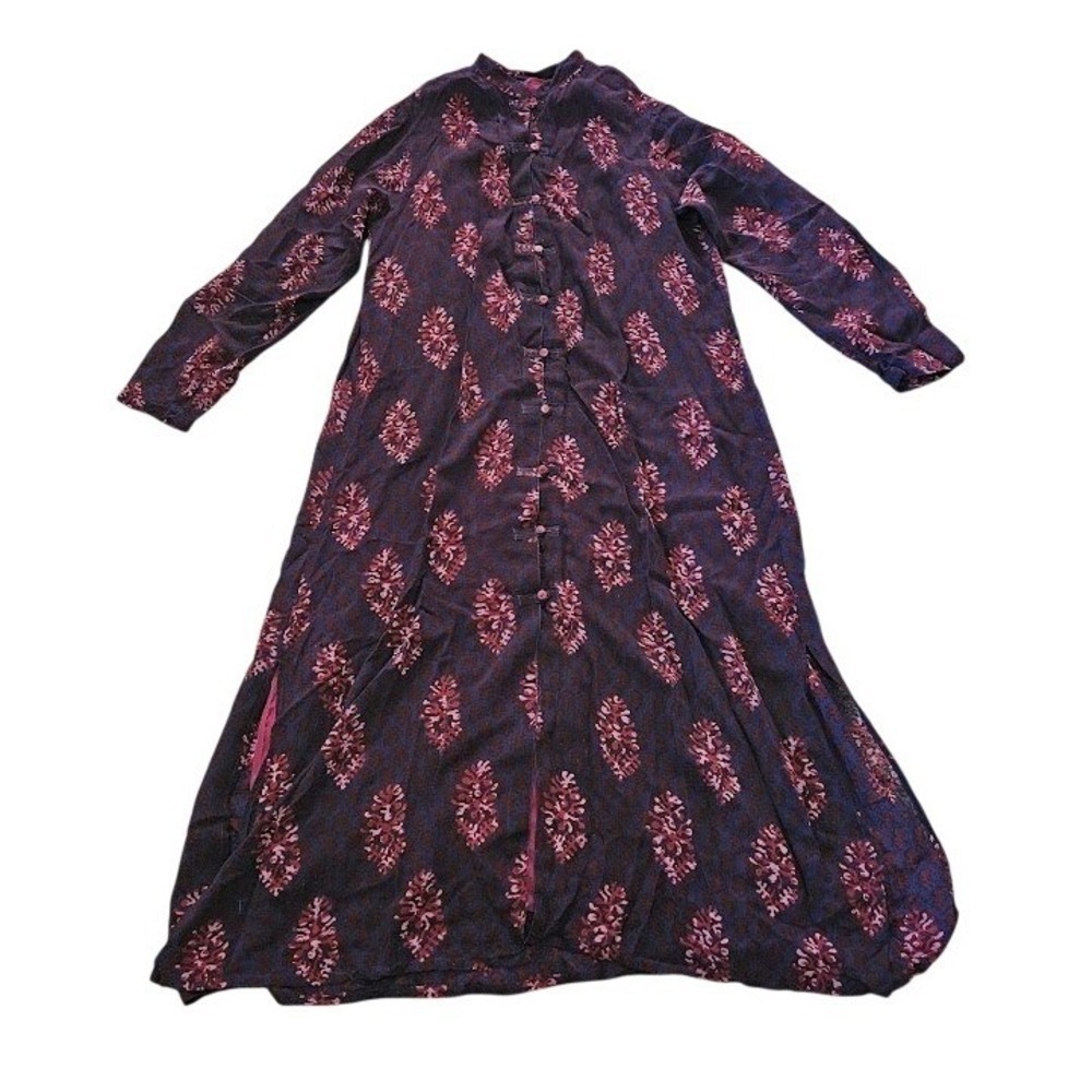 April Cornell Duster Maxi Dress Womens Small Boho Purple Pink Rayon Long Sleeve